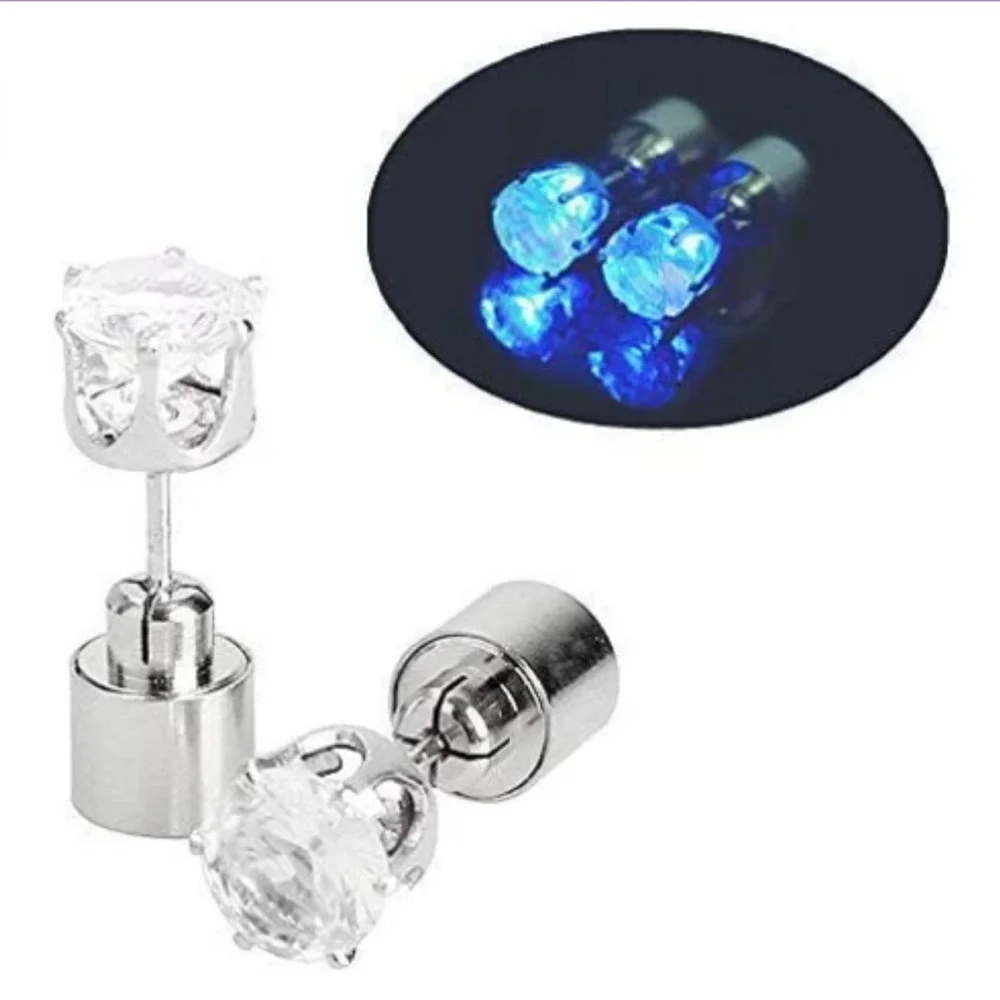LED Earrings Blinking Multi Colored Light Up CZ Diamond Stud Changing colors NEW - Picture 8 of 10